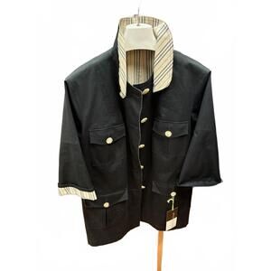 NEW 2HER2HIM women's striped trim raincoat in black